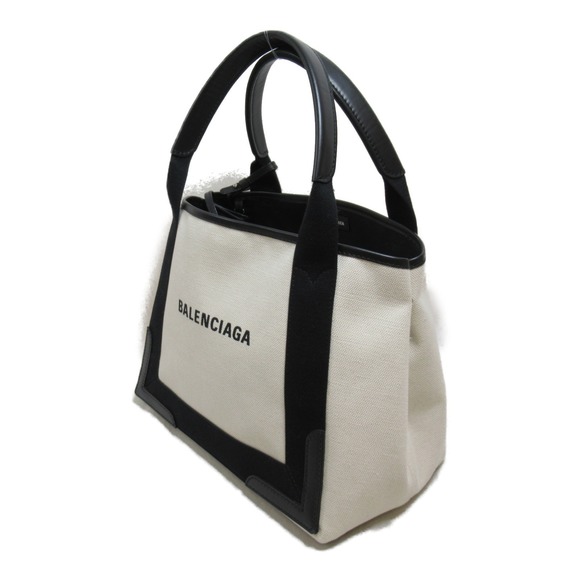 Balenciaga Navy Cabas Tote Bag Leather Canvas Black Natural - Picture 3 of 10